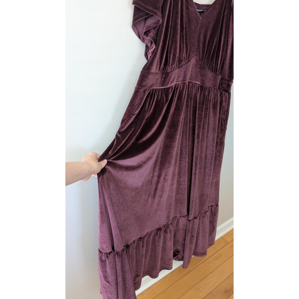 Torrid Velvet Maxi Dress 4X Tiered Flutter Sleeve Whimsigoth Regency Burgundy - Picture 3 of 13
